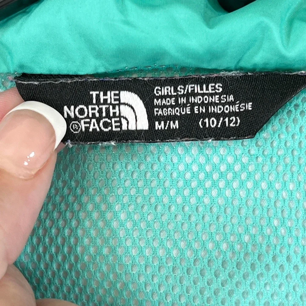 North Face Windbreaker Jacket Girls M 10/12 Teal Purple Hooded School Outdoor